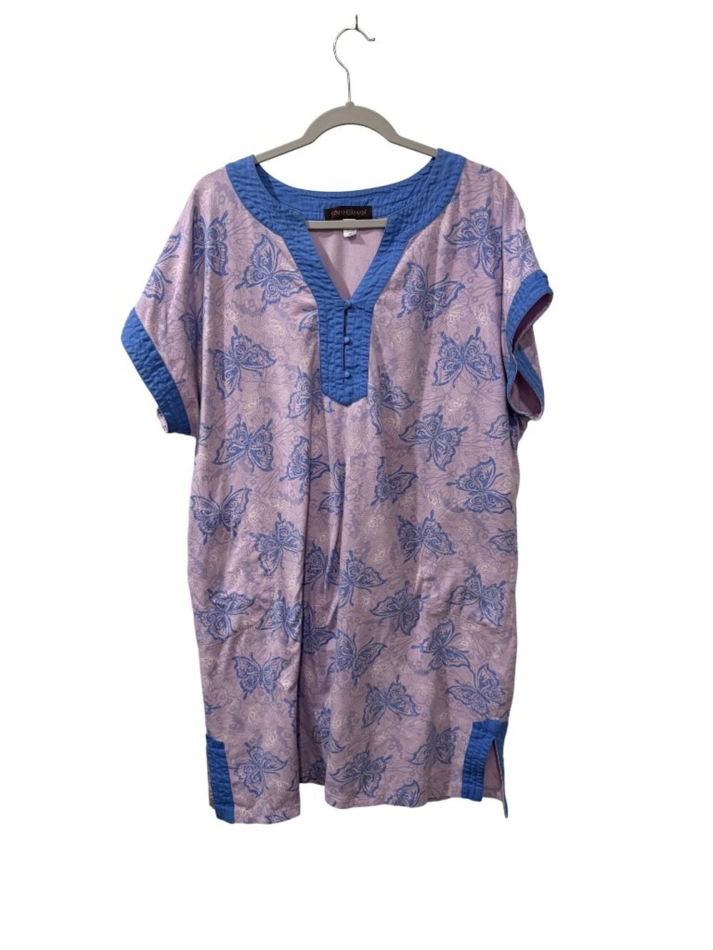 Stan Herman Womens 2X Purple & Blue Butterfly Print Tunic night Buttoned V-Neck